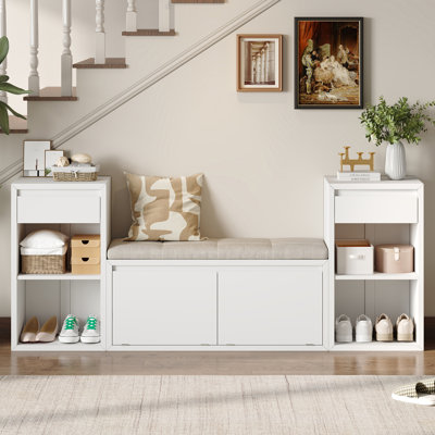 42" W Linen Upholstered Storage Bench