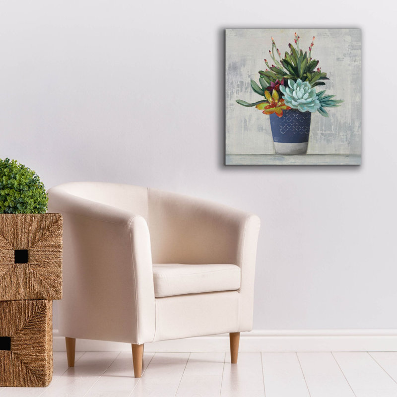 «Succulent Still Life 1 Navy» par Julia Purinton, art mural sur toile, H 26 po x l 26 po x P 1,5 po
