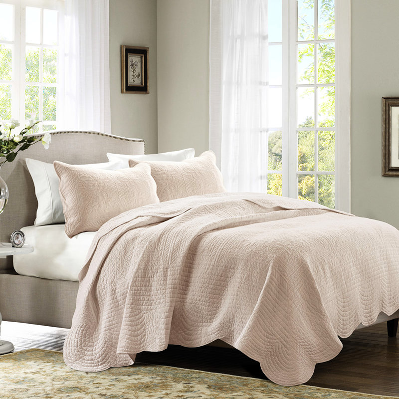 Courtepointe 3 pièces - rosé, bord festonné réversible, microfibre, rembourrage 90% coton, pièces de bordures rosées captivantes, bourre, facile à coordonner