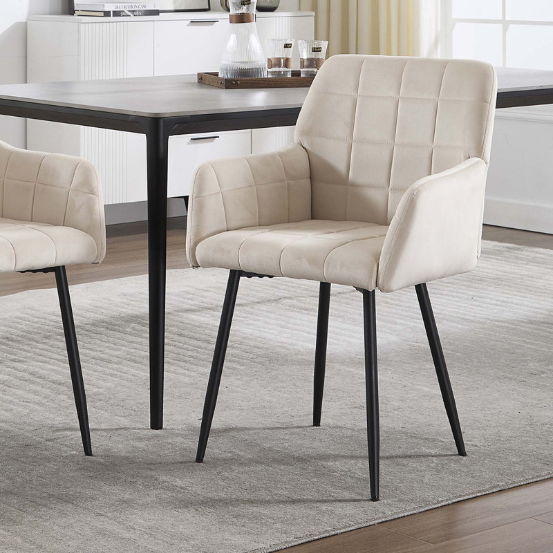 Kilduff Velvet Upholstered Dining Chair with Armrests, Crème, crème, 2