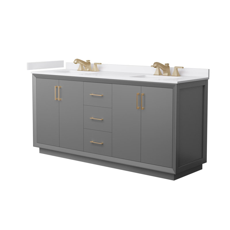 Meuble-lavabo double autoportant avec plateau en marbre Strada, Gris / bronze satiné, L 72 po, Noir mat