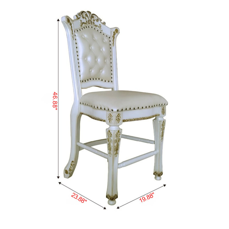 Cais Counter Height Chair (Set-2), Synthetic Leather with Antique Pearl Finish