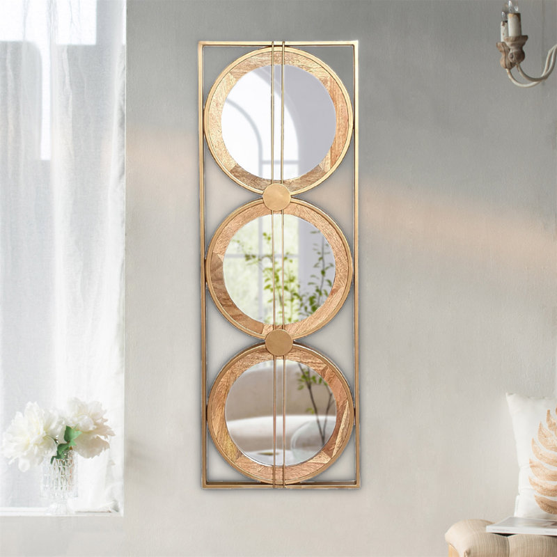 Miroir mural 3 pièces dans un cadre rectangulaire doré, décoration murale pour salon de chambre à coucher