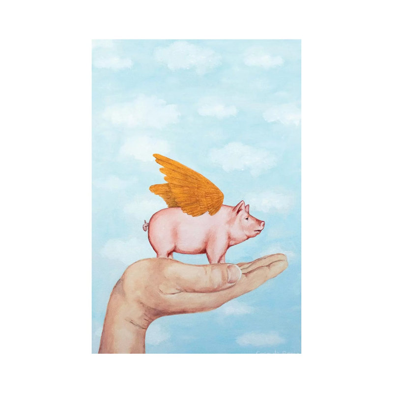 Golden Wings Pig by Coco De Paris - Print on Canvas, 101.6cm H x 20.32cm W x 3.81cm D, Wrapped Canvas