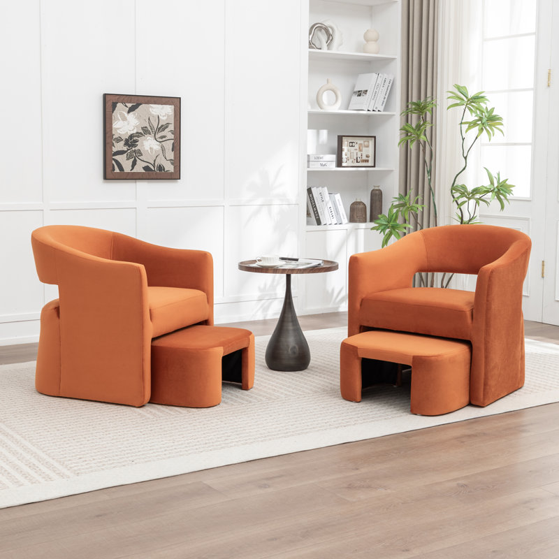 Fauteuil demi-tonneau rembourré avec repose-pieds, Orange