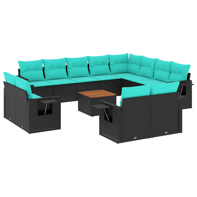 Ensemble de canapé de patio 13 pièces avec coussins en polyester Vidaxl, Bleu, Noir