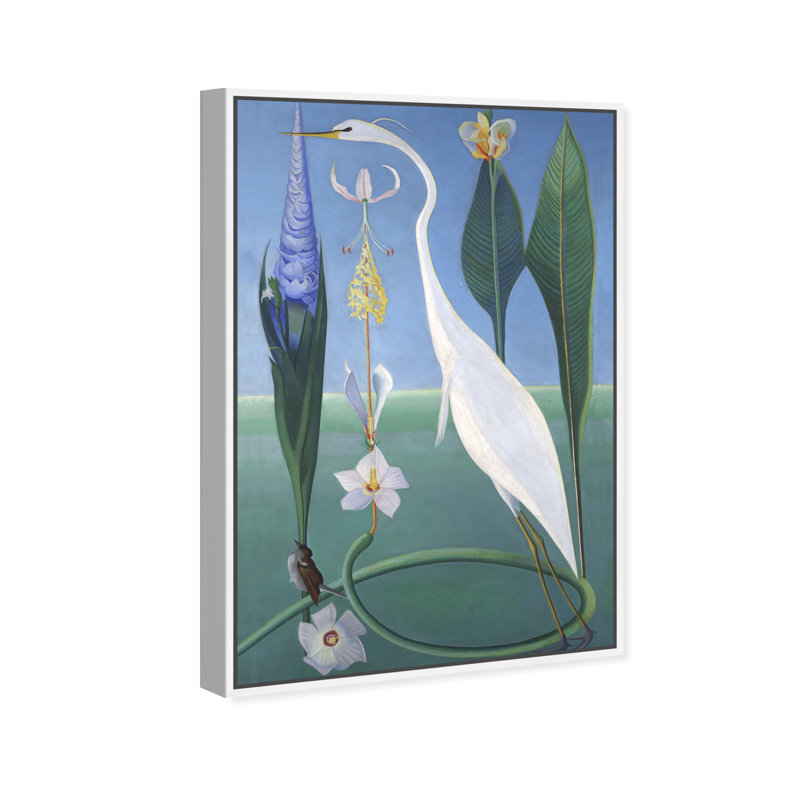 Oiseau dans un jardin - Peinture, H 36 po x l 24 po, Cadre blanc