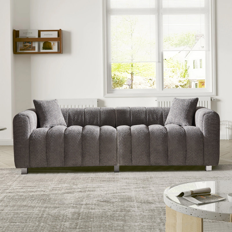 87.4'' Premium Velvet Sofa 3-Seater Loveseat, Gray Velvet