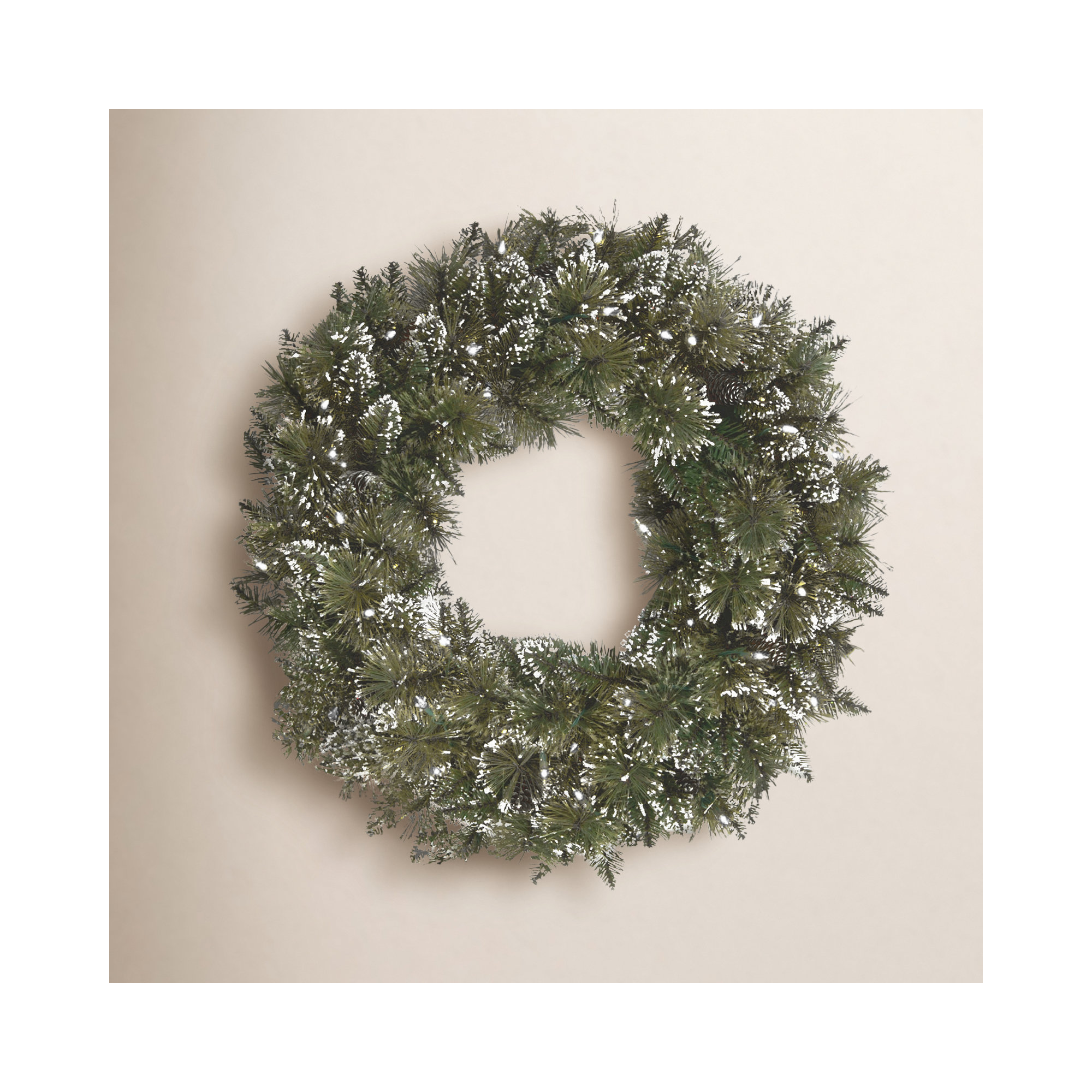 The Holiday Aisle® Glittery Bristle Pine Wreath with Clear Lights, 24" H x 24" W x 5"D