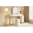 Luxury Makeup Vanity Desk With 3-Color LED Mirror & Stool, Adjustable Length Vanity Table With Movable Side Cabinet, 6 Drawers Storage, Marble-Look Sticker Top, PU Leather Drawers