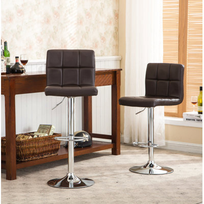 Swivel Faux Leather Adjustable Hydraulic Bar Stool, Set Of 2