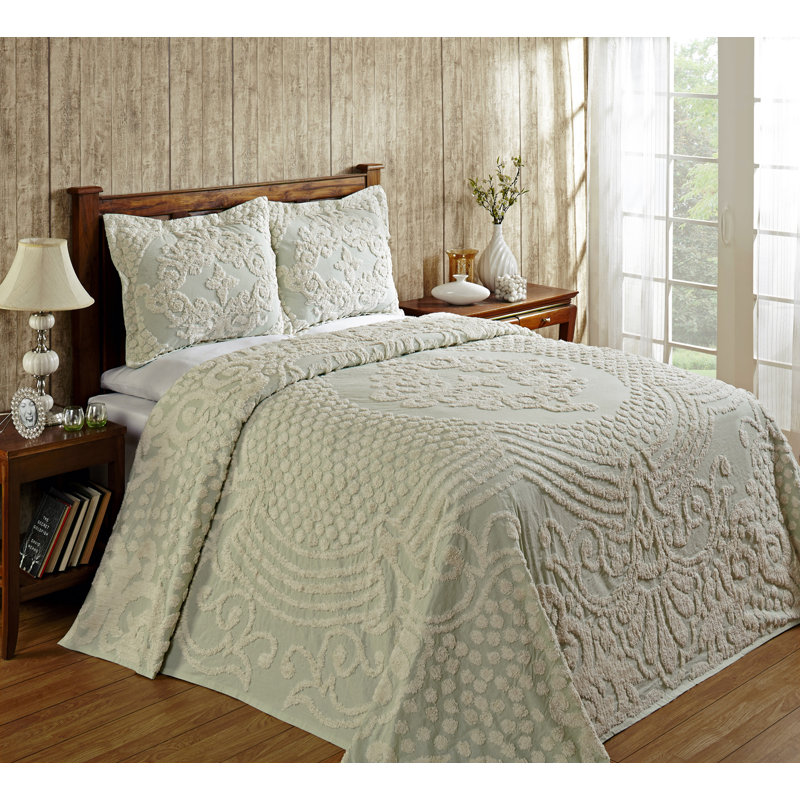 Couvre-lit / couvre-lit à motif floral 100% coton Florence, Ensemble de courtepointe simple, Sauge