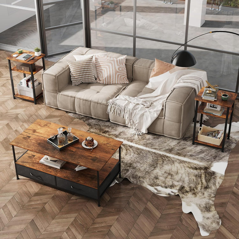 Rustic Brown 3-Tier Particleboard and Steel Narrow Side Table