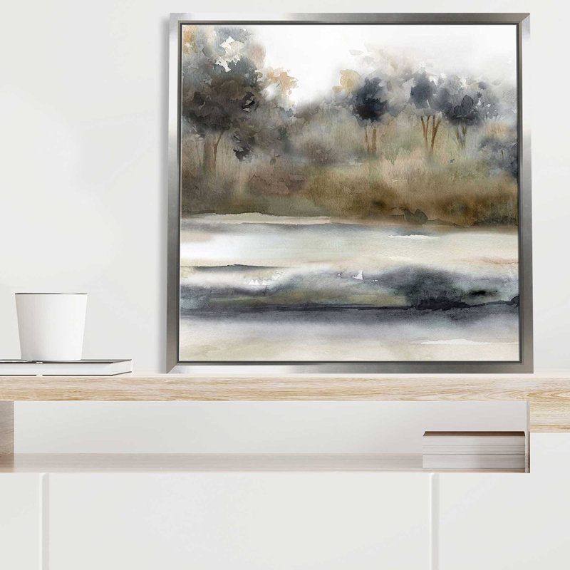 Silent River par Carol Robinson - Peinture, L 21,5 po x H 21,5 po, Encadrement argenté
