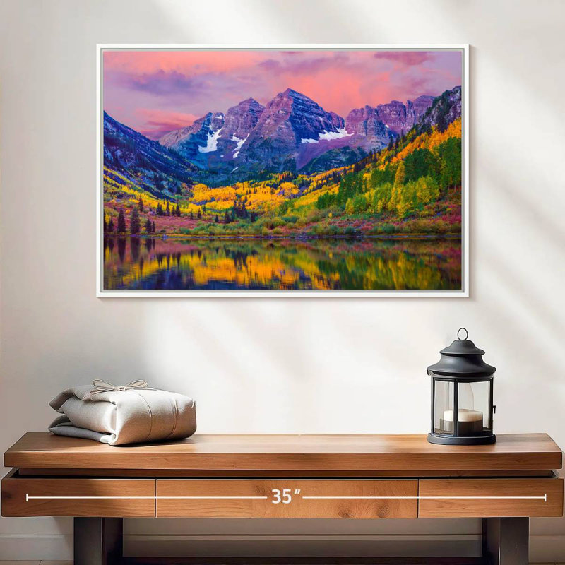 Beauté d'automne Maroon Bells, Cadre flottant blanc, 25 po x 17 po