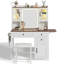 Ensemble de coiffeuse de maquillage de style campagne moderne avec miroir et lumières, luminosité réglable, bureau de coiffeuse avec verre trempé intégré, panneau pliant, prise de courant et tabouret de coiffeuse-753279493