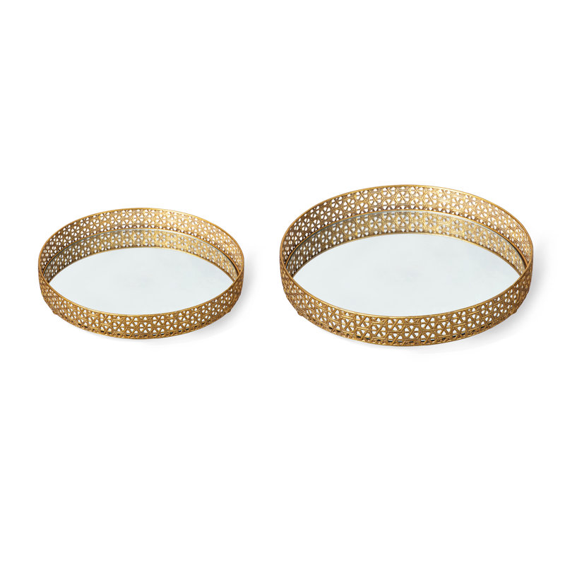 Round Metal Gold Mirrored Decorative Trays