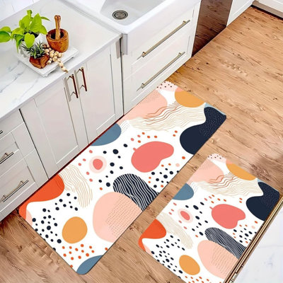 2-Piece Boho Abstract Kitchen Mats, Playful Modern Home Decor for Kitchen & Living Room, Multicolor