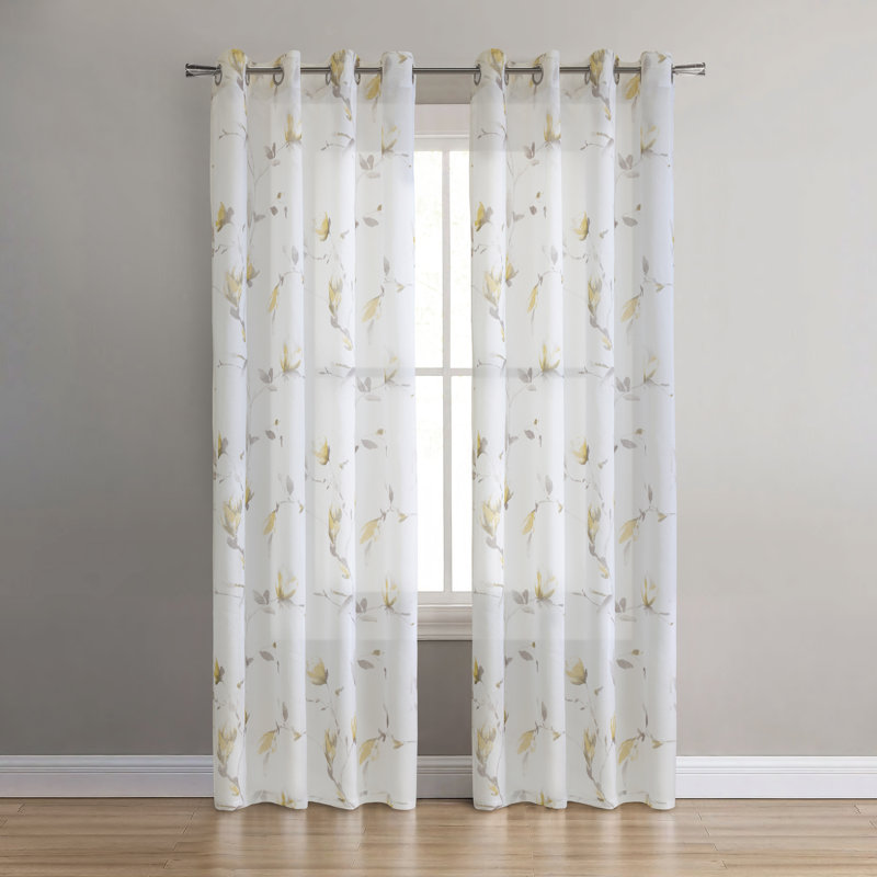 Panneau de rideau simple semi-diaphane avec œillets Antyone, l 50 po x L 84 po, Jaune