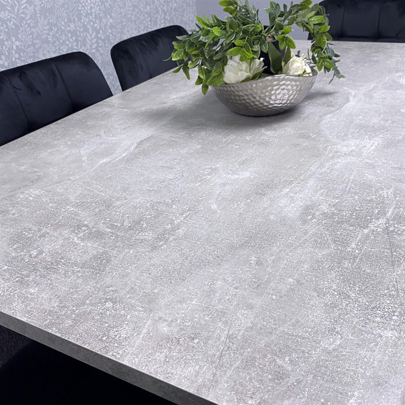 Grey Dining Table with Hairpin Legs & 6 Velvet Chairs (75cm), 75cmH x 117cmL x 77cmW, Black 