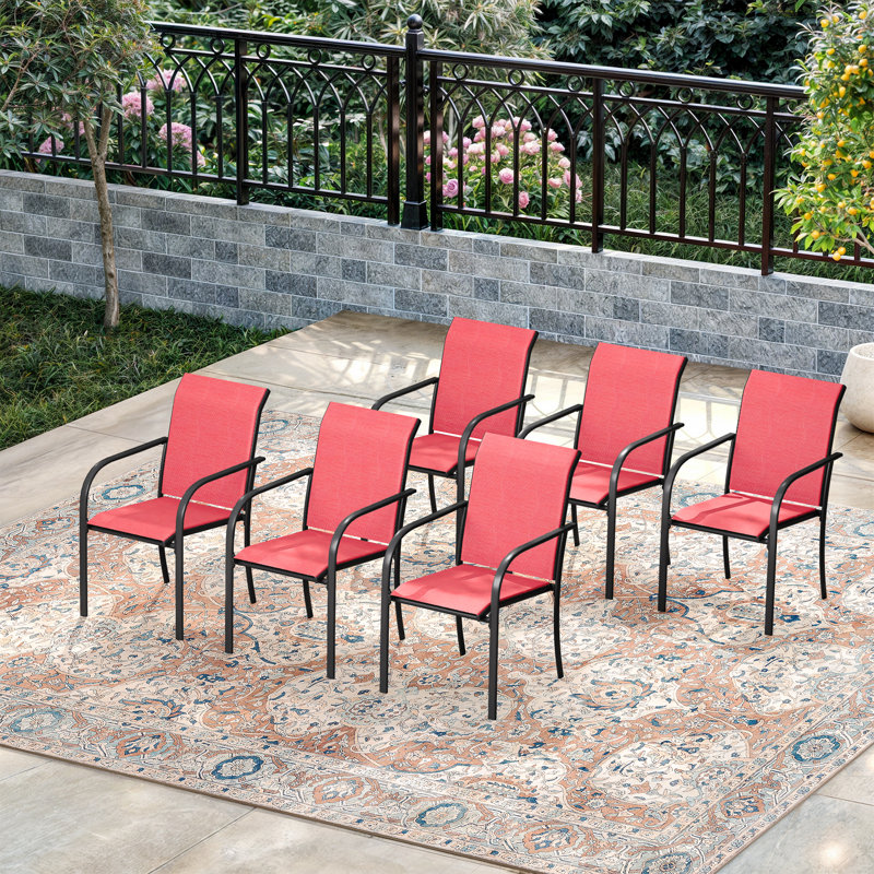 Ensemble de 6 chaises de patio d'extérieur empilables, Rouge / Noir