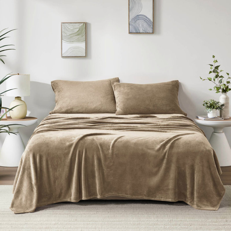 Drap simple de 3 po en taupe - 100% matériau, confortable et ultra doux, draps-housse plats avec taie d'oreiller, pour matelas de 16 po, douceur, brossé des deux côtés, plat, élastique, lavable à la machine
