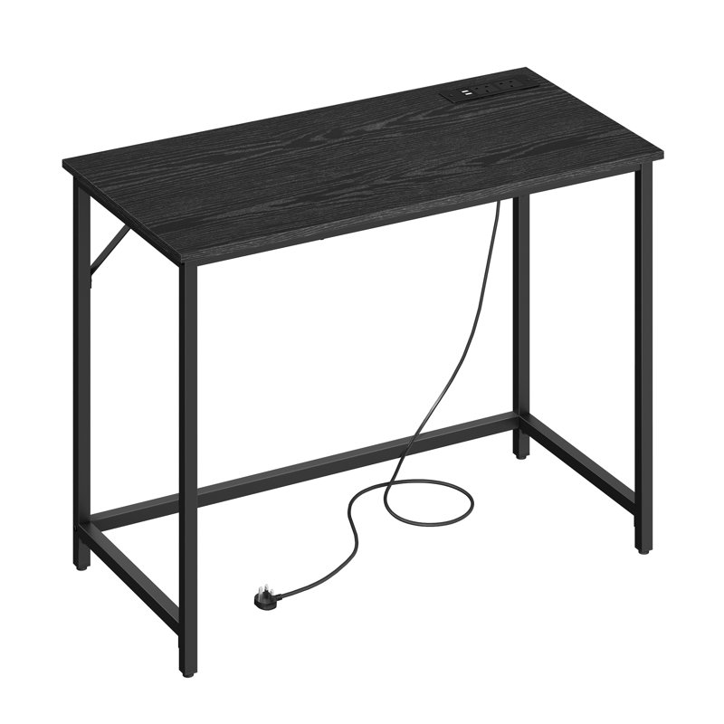 Ahuva Metal Base Computer Desk with Power Outlet, Black