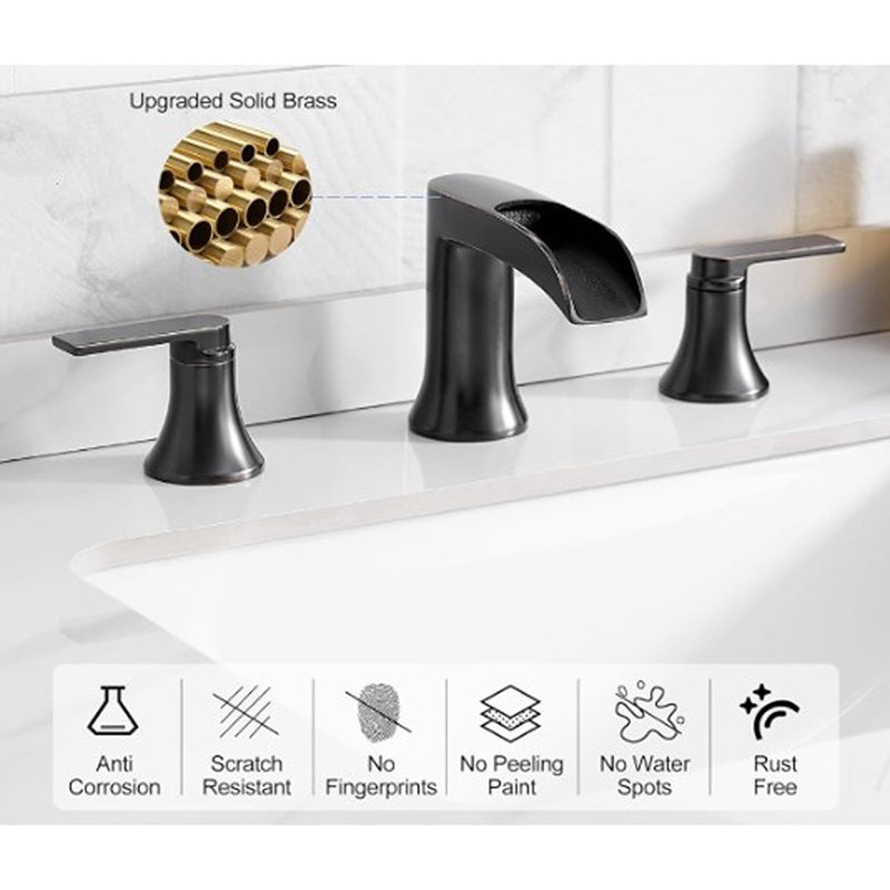 Waterfall Faucet Brass Bathroom Sink Faucet 3 Hole, Oil Rubbed Bronze Faucet For Bathroom Sink 2 Handle