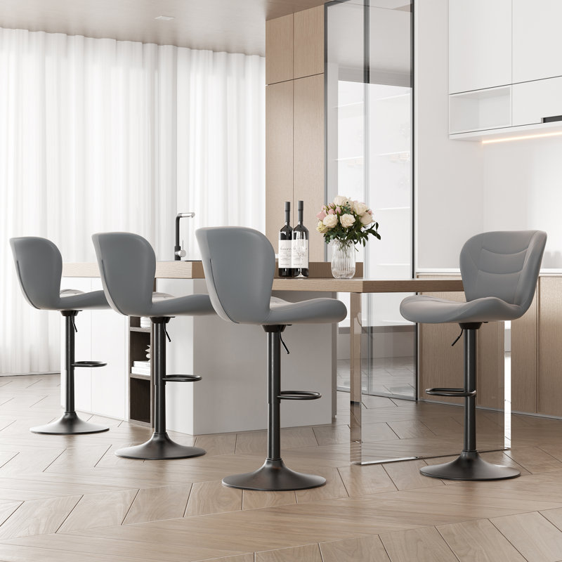 Adjustable Height Counter Stool with Metal Frame, 4, Light Grey