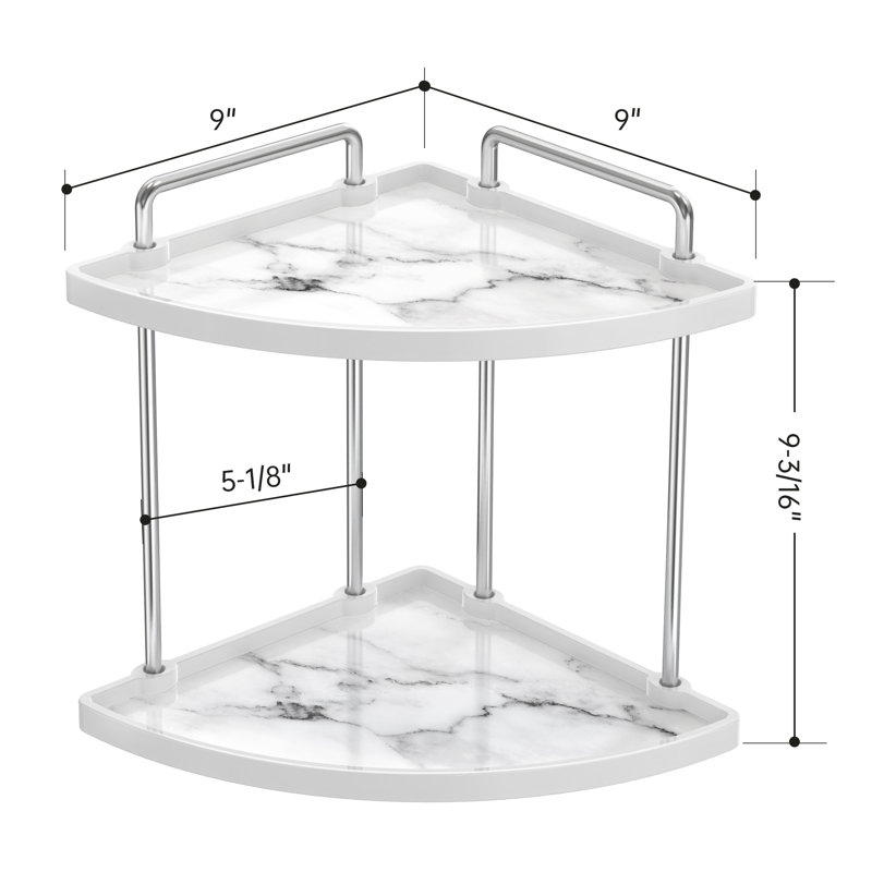 Bathroom Countertop Ceramic Tray Fan-Shaped Corner 2-Tier With Marble Pattern Vanity Skincare Perfume Organizer and Makeup Storage