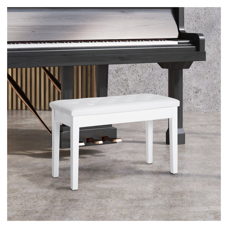 Banc de piano blanc en similicuir avec siège capitonné et clavier blanc, Faux Leather, White