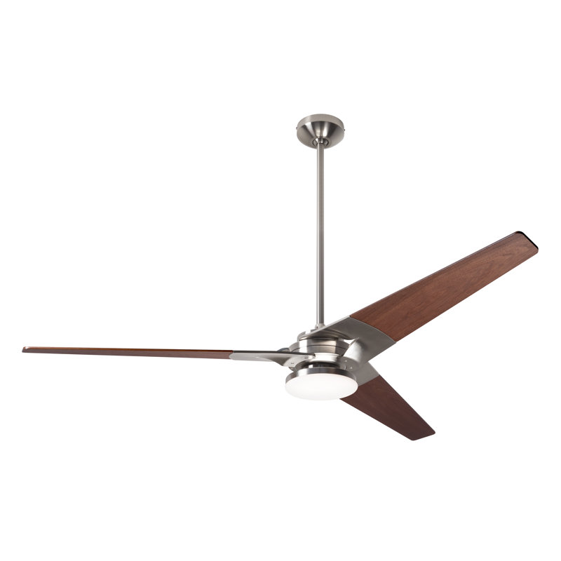 Torsion LED Downrod Ceiling Fan, Bright Nickel, Fan & Light - 2 Wire, Mahogany