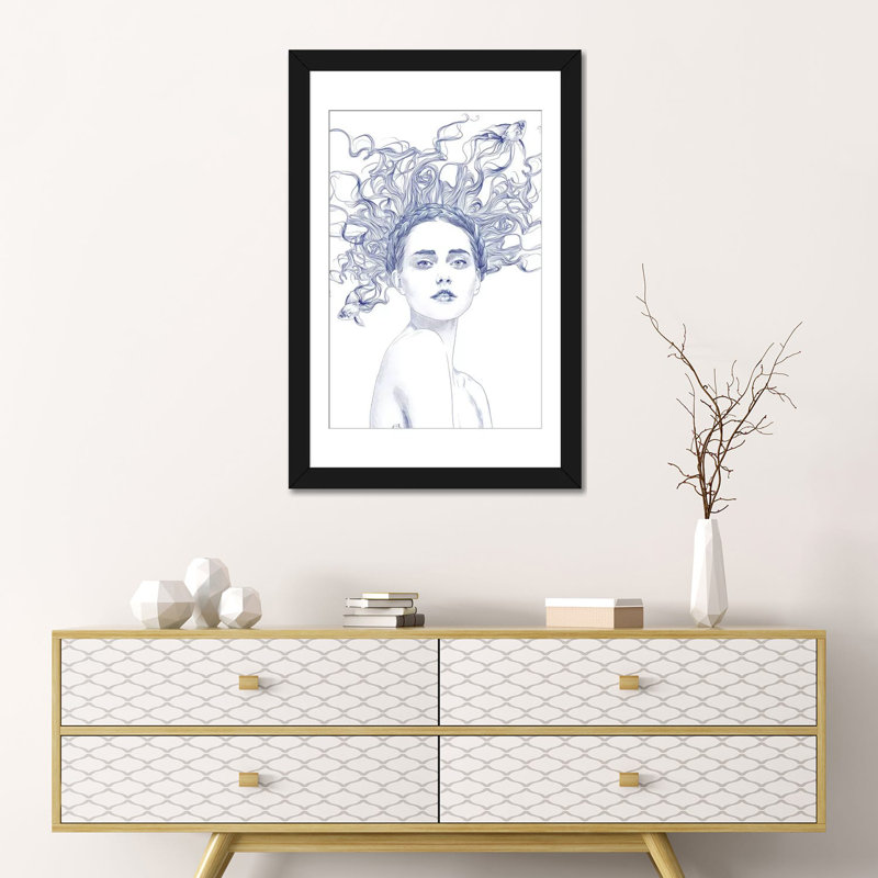 « blue summer », impression sur toile tendue, H 24 po x l 16 po x P 1 po, Papier avec cadre noir, Blanc