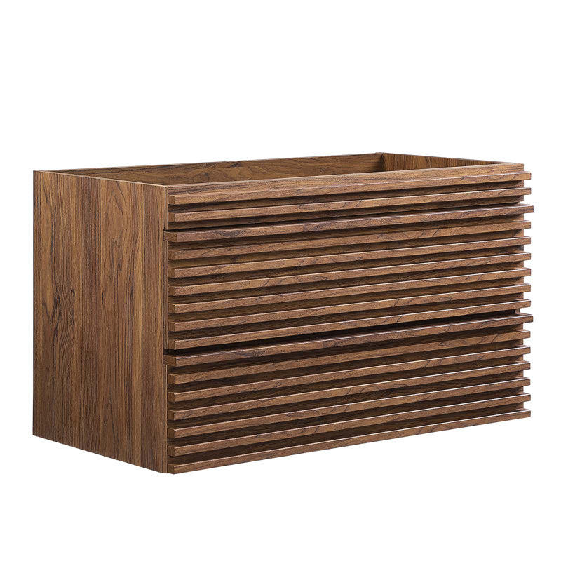Modway Render 36" Wall Mounted Single Bathroom Vanity Base Only, Walnut