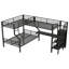 Lit superposé simple au-dessus d'un lit double en L et lit mezzanine, armoire encastrée et bureau avec port USB