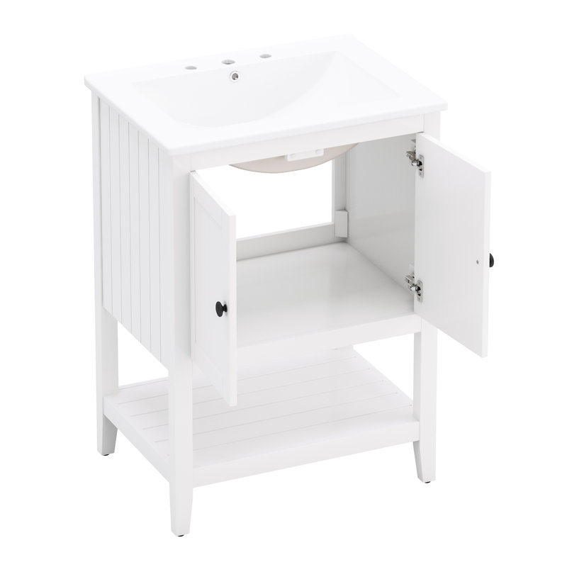 Meuble-lavabo moderne en bois massif et élégant lavabo en céramique blanc avec base