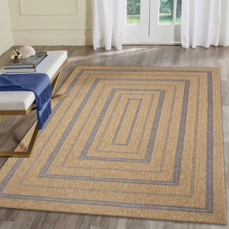 Tapis bleu marine / brun en polypropylène tissé à la machine Mason-Jax, Rectangle 5 pi 3 po x 7 pi 3 po