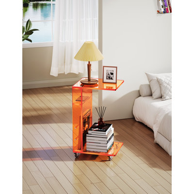 Kabron Acrylic Side Table on Lockable Wheels, C Shaped End Table, Suitable For Living Room, Bedroom