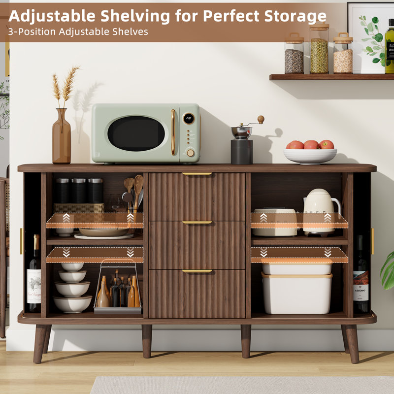 Modern Sideboard Buffet Cabinet With Tambour Sliding Doors, Kitchen Storage Cabinet With  Storage Drawers For Dining Room, Living Room Or Entryway