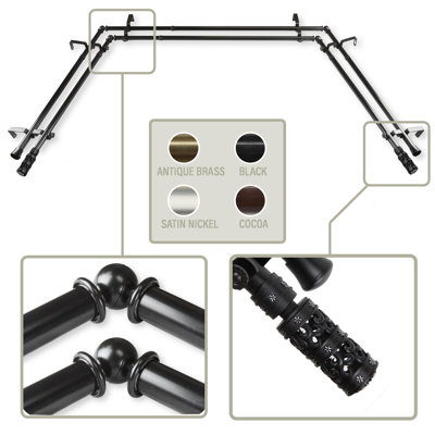 Steel Adjustable 78'' to 144'' 0.81'' Bay Window Double Curtain Rod