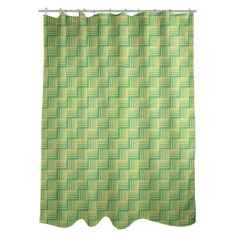 Rideau de douche simple basketweave rayures classic, Vert / Jaune