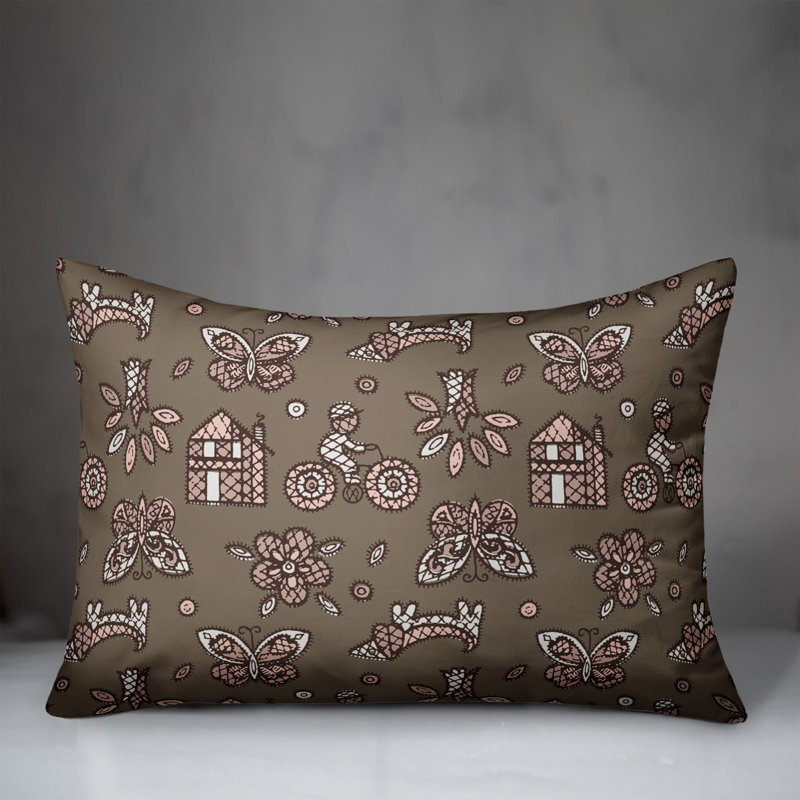 Coussin Whimsical Folk, Rose / Gris