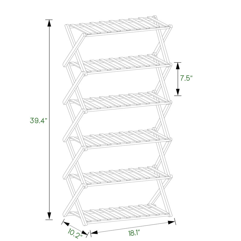 Étagère à chaussures 6 niveaux 12 paires sans rangement et pliable en bambou