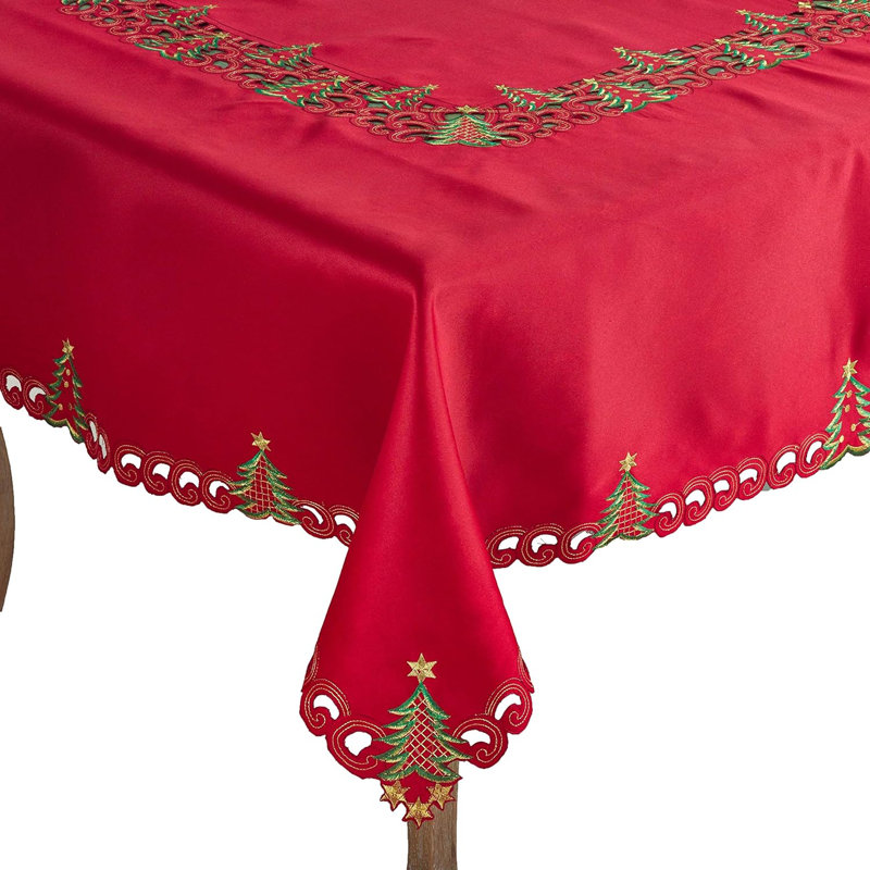 Commodore Holiday Christmas Tree Tablecloth, Red, 120" x 67"