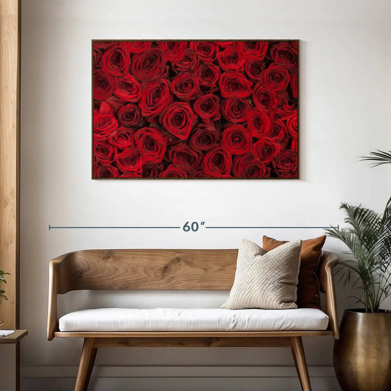 Roses rouges d'été, Cadre flottant noyer, 43 po x 29 po