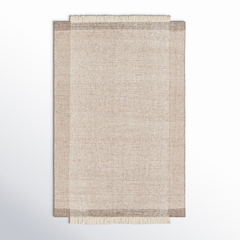 Khaki and White Flat Woven Wool Outdoor Rug, 2' x 3'