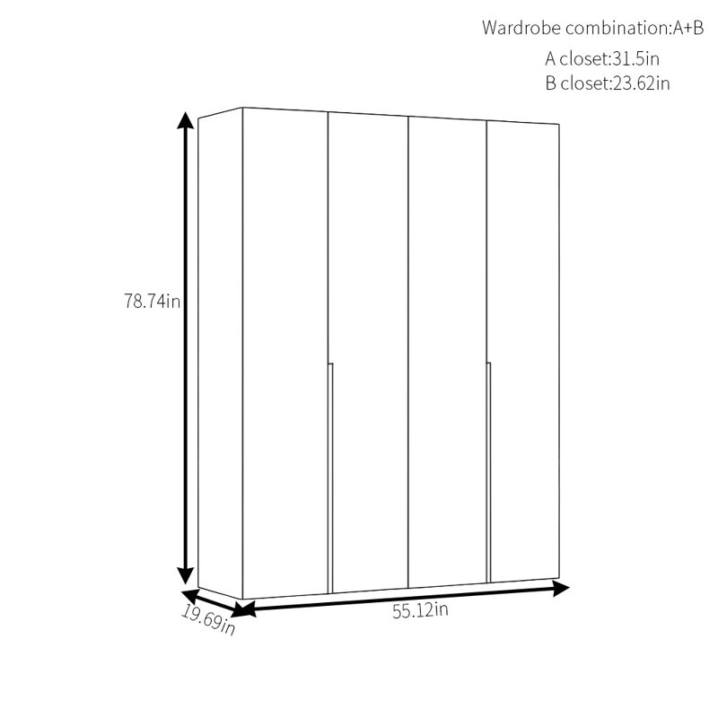 Armoire simple en noyer moderne, H 78,74 po x l 55,12 po x P 19,69 po