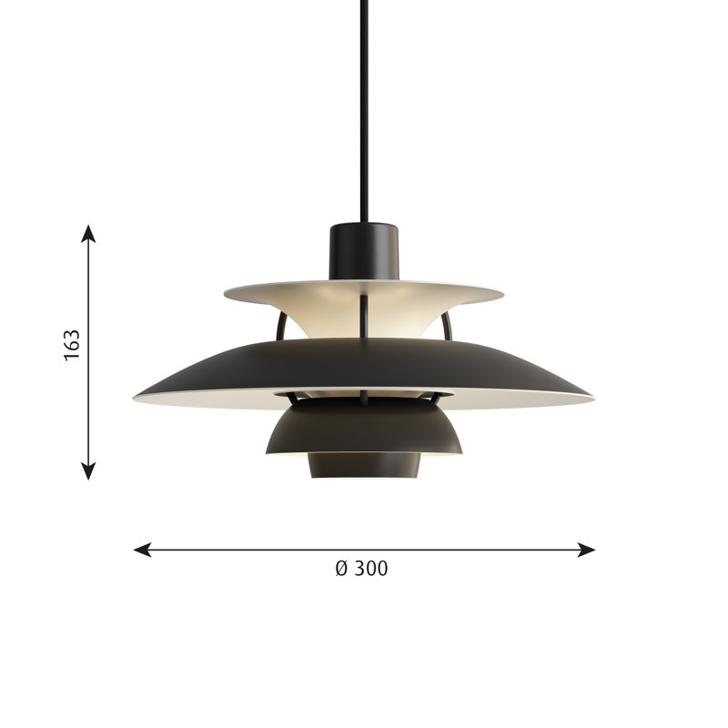 PH 5 1 - Light Pendant, Monochrome Black, 6.4" H x 11.8" W x 11.8" D