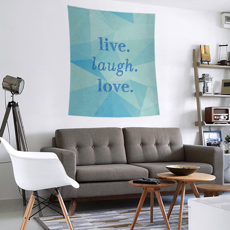 Tapisserie de noël en polyester en faux pierres de rire love, H 27,5 po x l 37,5 po, Bleu zircon