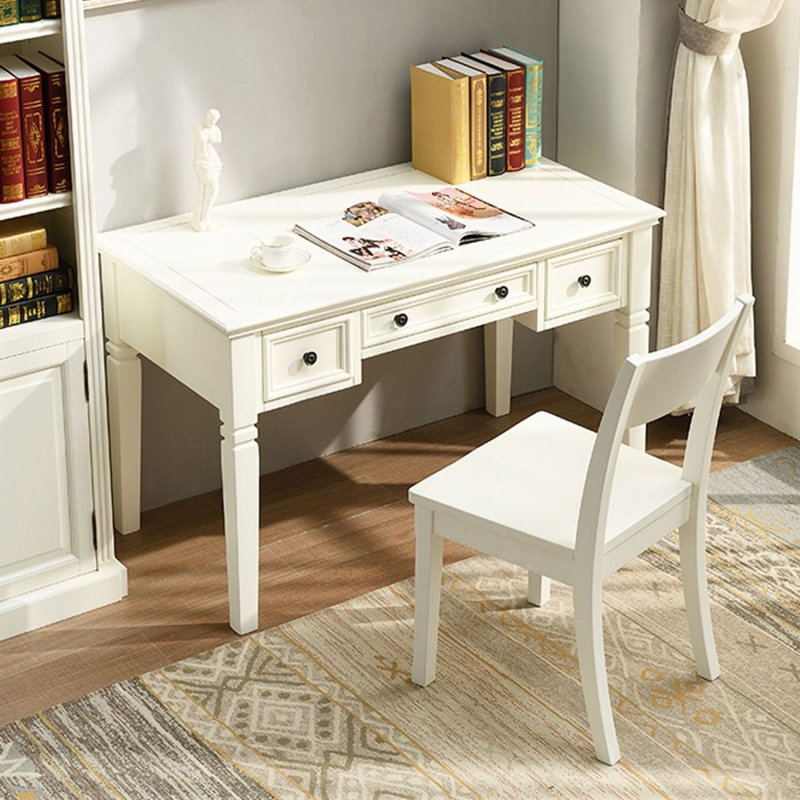 Bureau en bois massif de style américain, Blanc, H 29,53 po x l 55,12 po x P 25,59 po